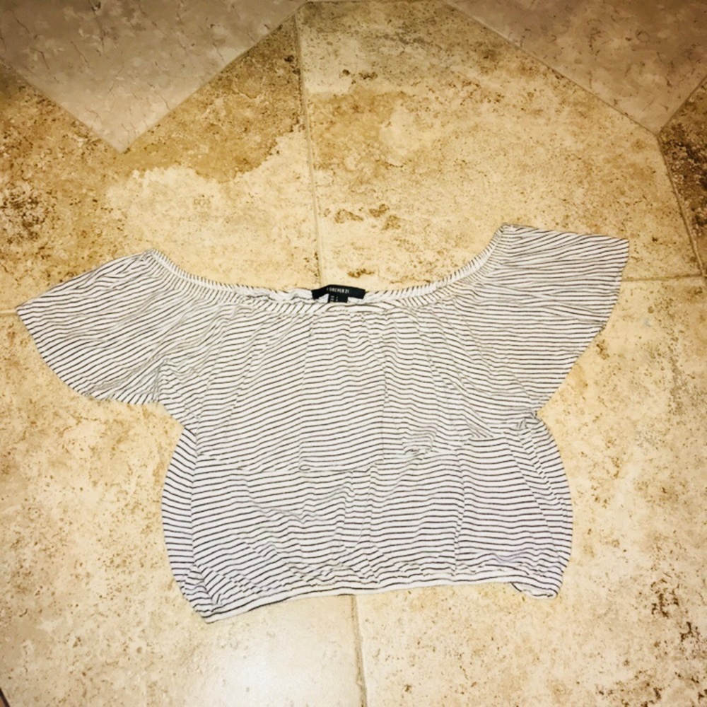 Crop Top Off the Shoulder Striped Shirt Sz L